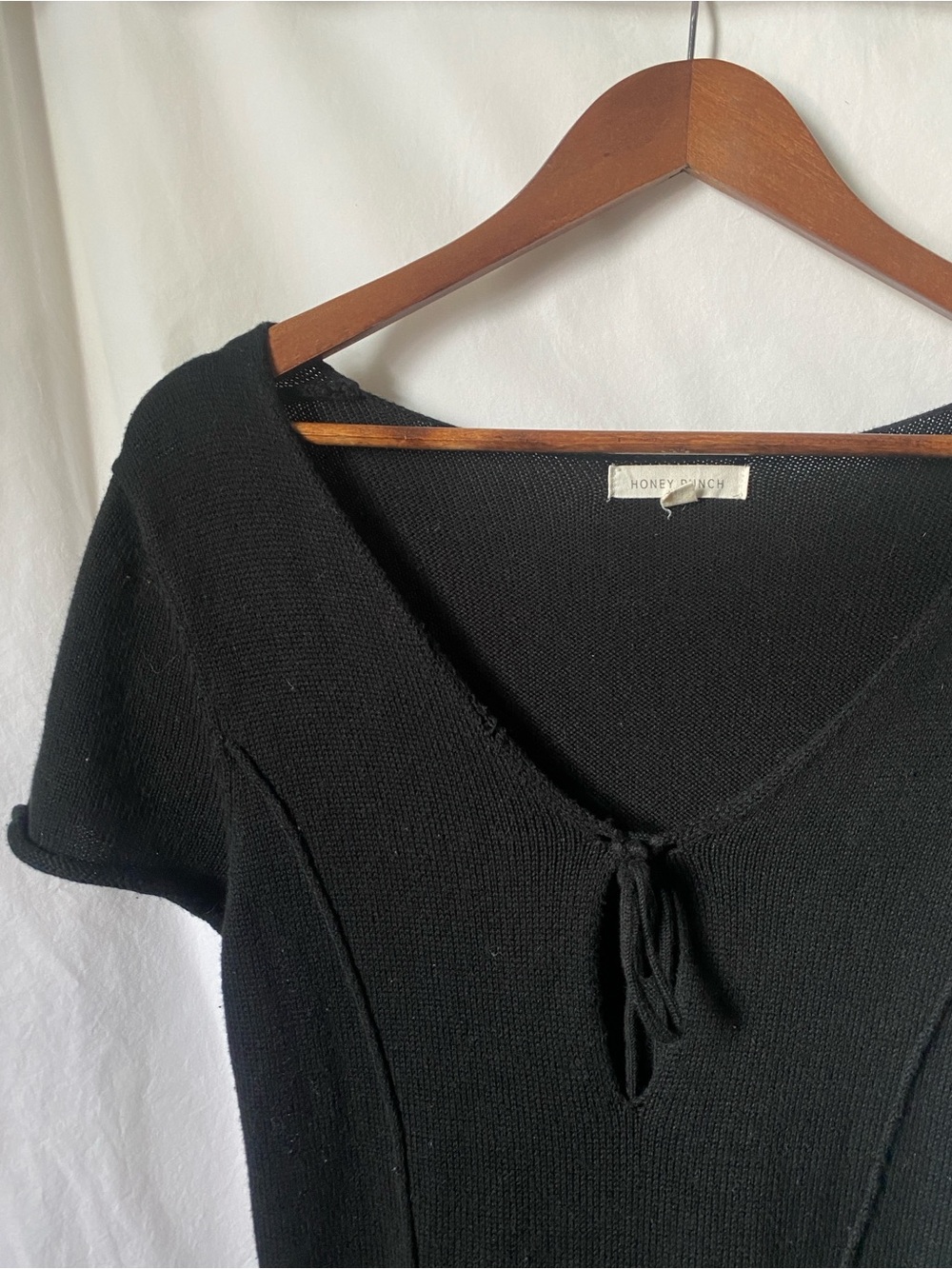 Honey Punch Black Knit Tie-Front Top